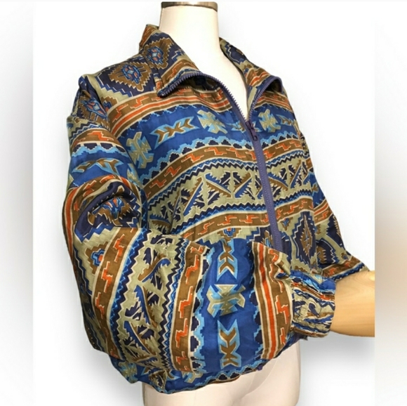 BOGARI Native Tribal Print Silk Bomber Jacket VINTAGE - Picture 11 of 11